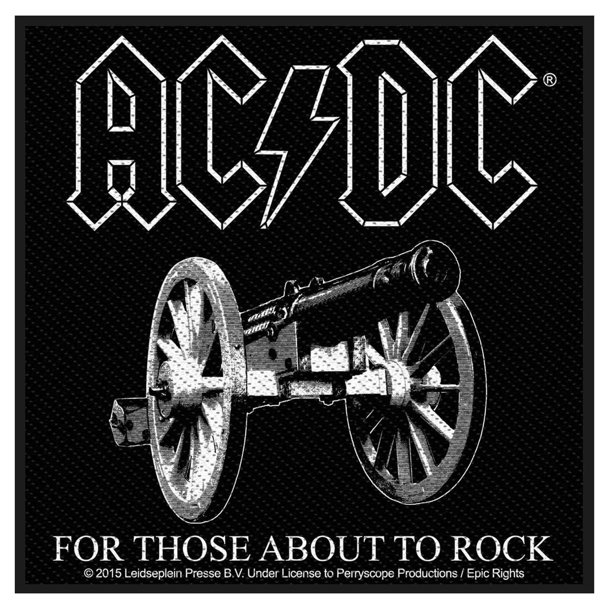 AC/DC For Those About To Rock Logo Official New Black Woven Patch (10cm x 10cm)