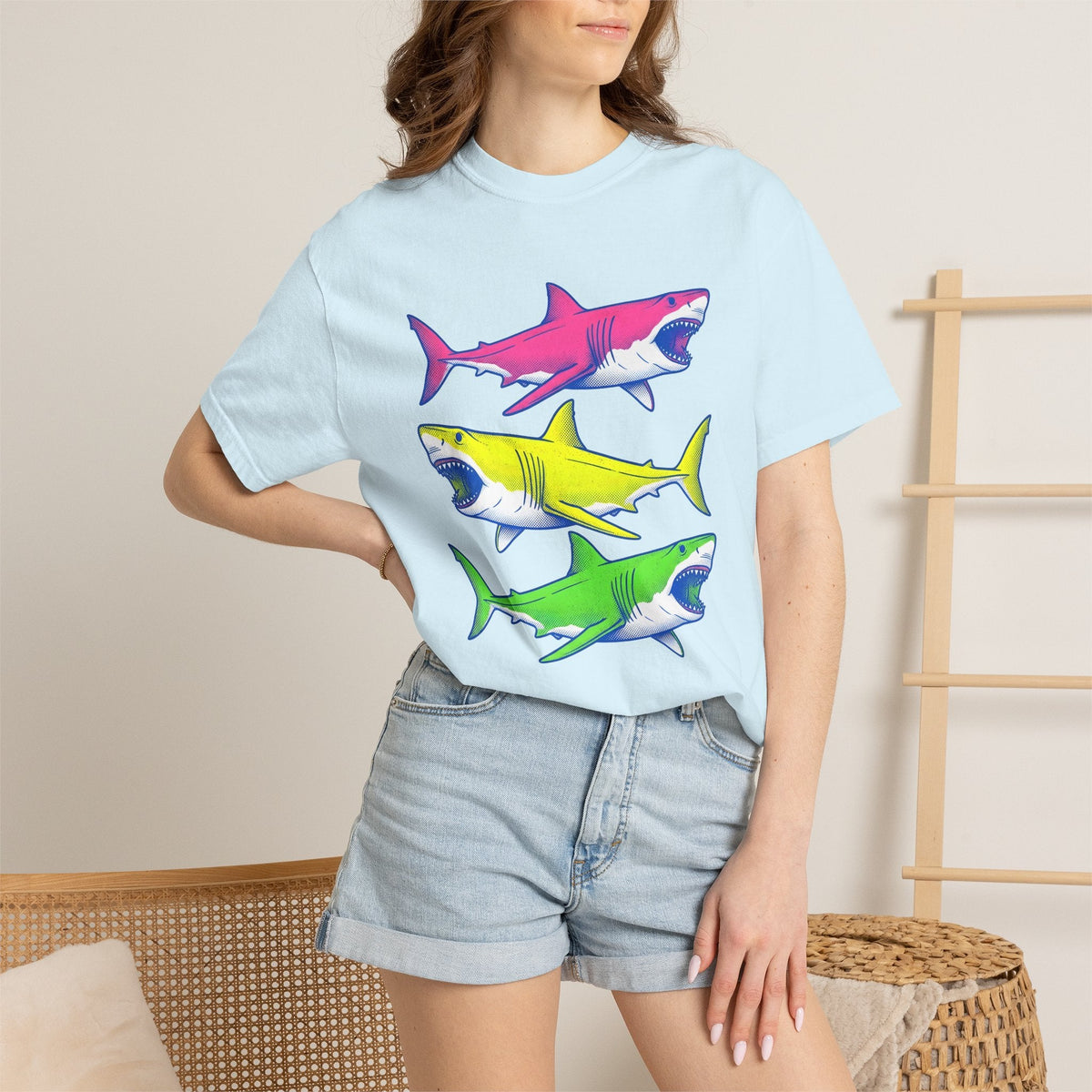 Bright Shark Shirt Ocean Sea Life Unisex Gift Comic Tee product image 9