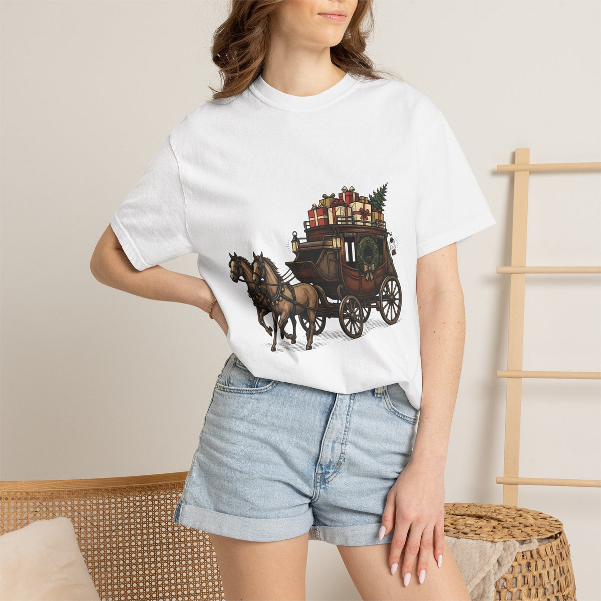 Horse Wagon Shirt Christmas Festive Unisex Gift Retro Tee product image 6