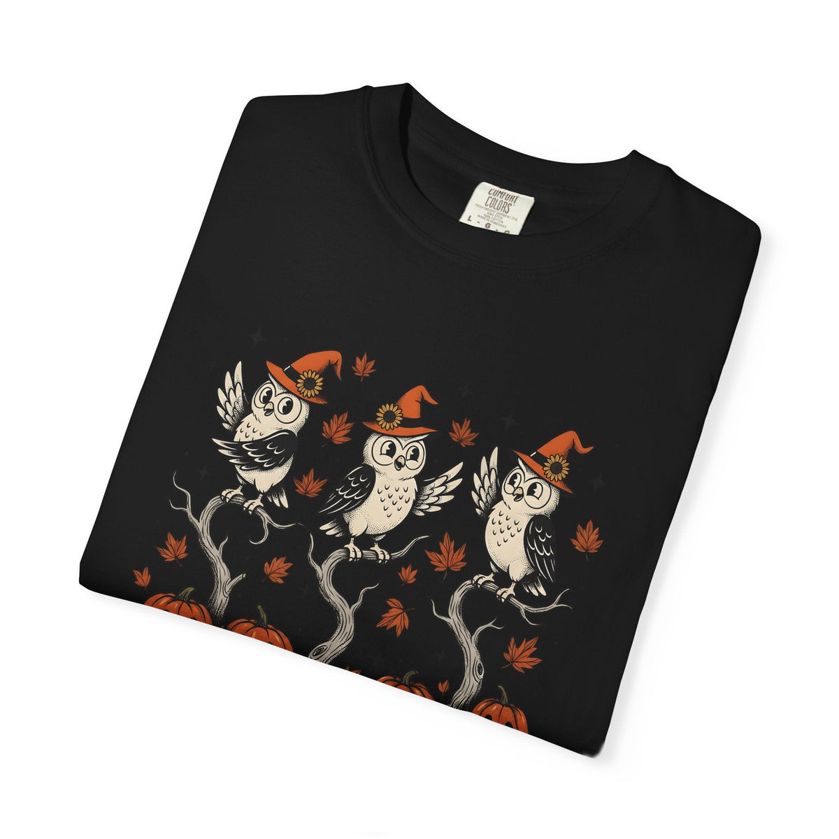 Owl Sorcerer Hat Shirt Halloween Foliage Unisex Gift Old School Tee Witch Hat