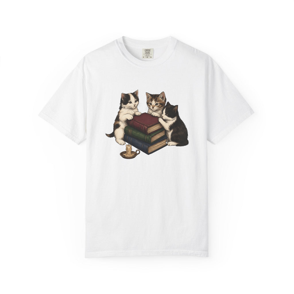 Kitten Stack Shirt Cat Bookworm Unisex Gift Hand Drawn Tee product image 1