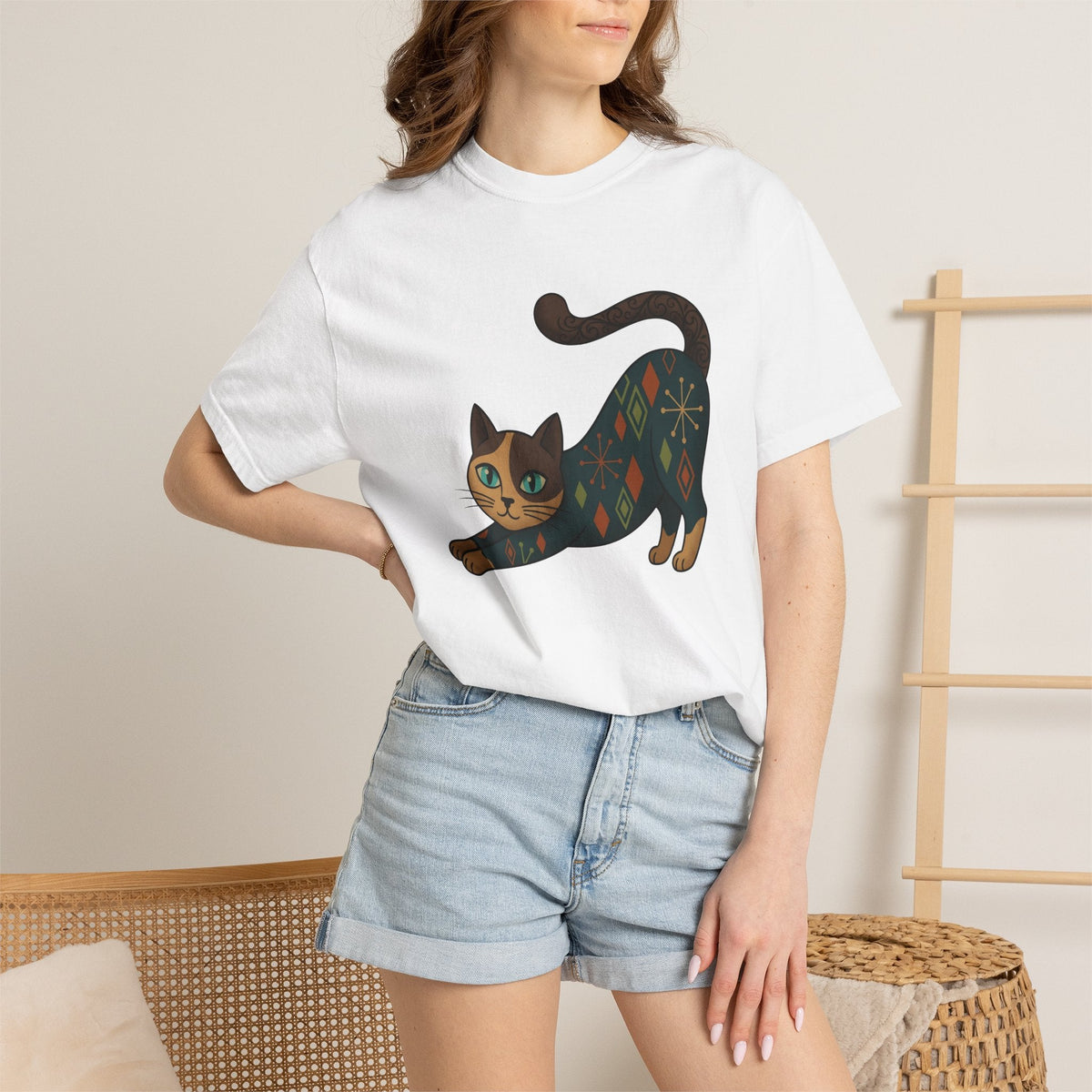Stretching Cat Shirt Animal Unisex Gift Mid Century Tee product image 6