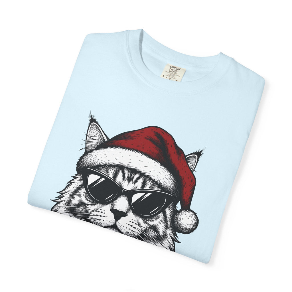 Kitten Santa Hat Shirt Christmas Animal Unisex Gift Line Art Tee Kitten Santa