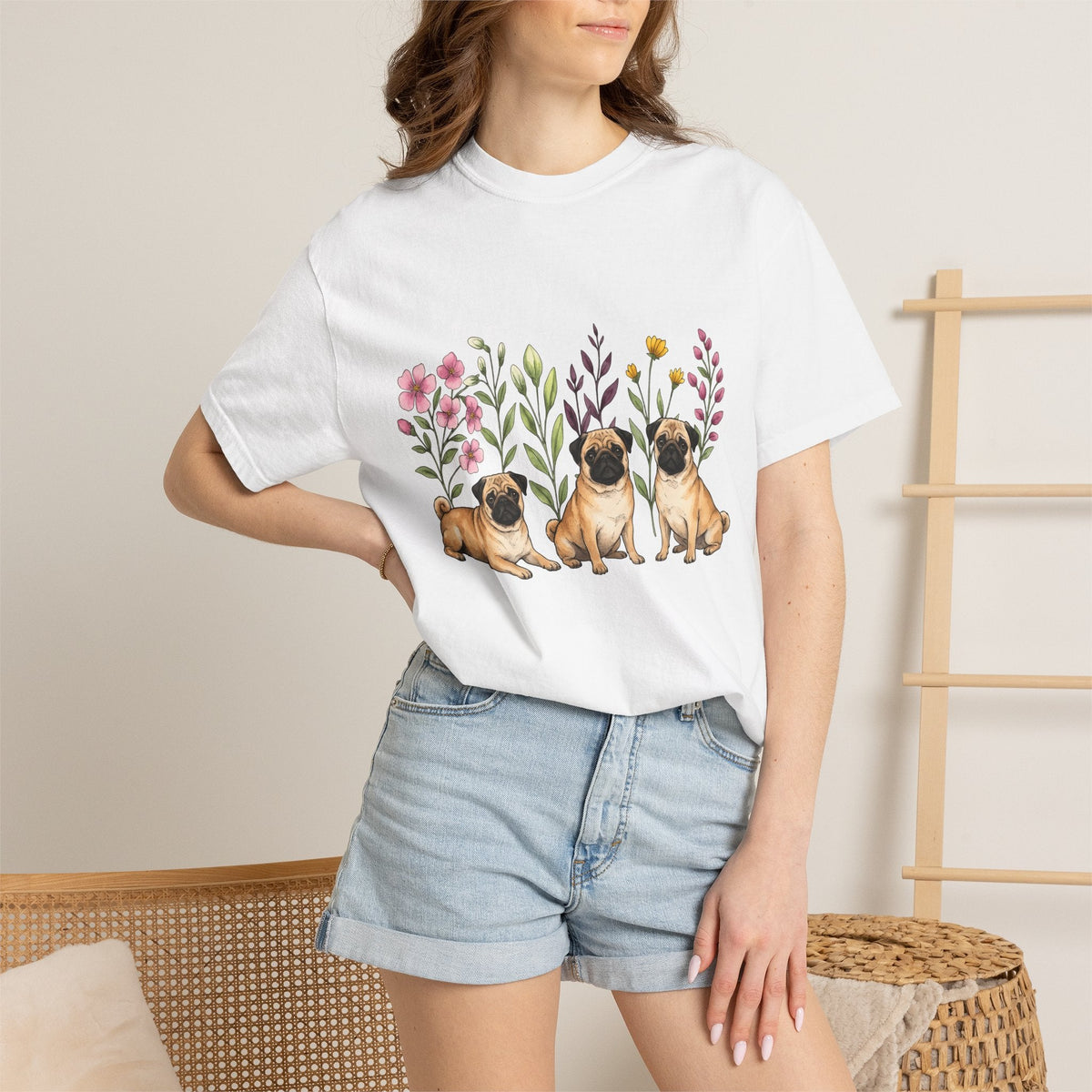 Pug Group Shirt Dog Plants Unisex Gift Line Art Tee T-Shirt product image 6
