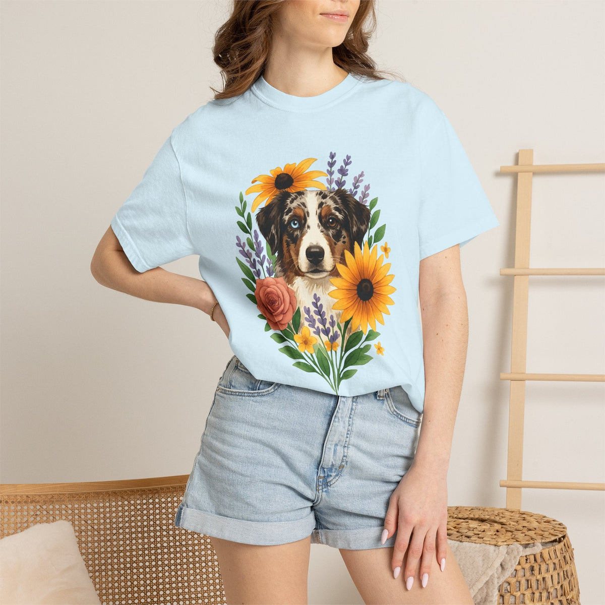 Aussie Breed Shirt Dog Bouquet Gift Women Painterly Tee product image 9