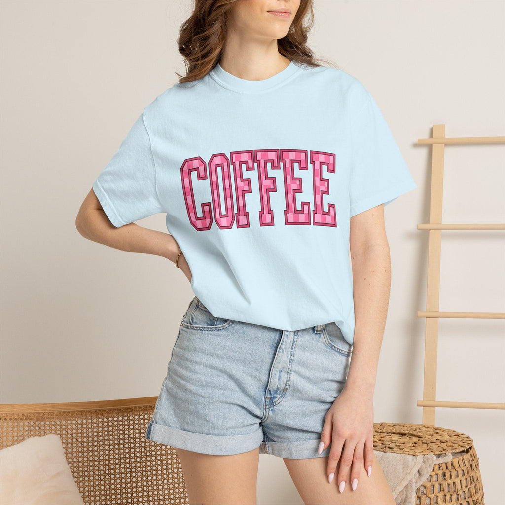 Block Letters Shirt Coffee Teacher Gift Women Bold Tee Typography T-Shirt Coffee Fan Brilliant Tshirt Educator Graphic Retro Checkered