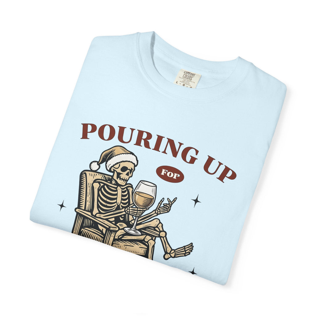Skeleton Santa Hat Shirt Christmas Alcohol Unisex Gift Vintage Tee Santa Hat