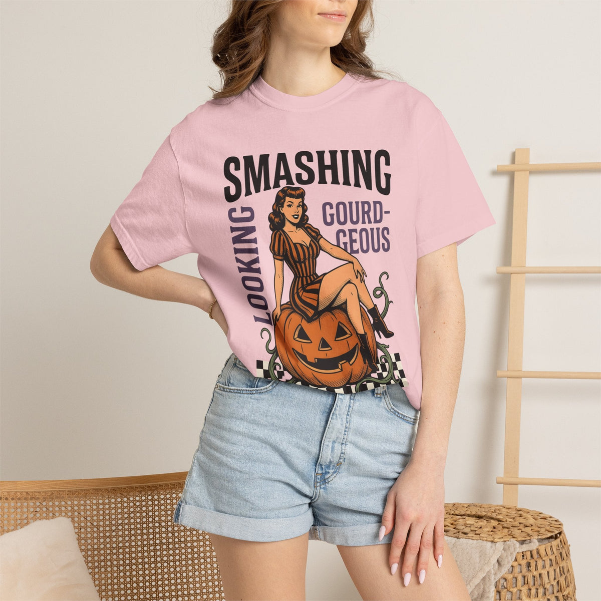 Pinup Girl Pumpkin Shirt Halloween Gift for Women Vintage product image 12