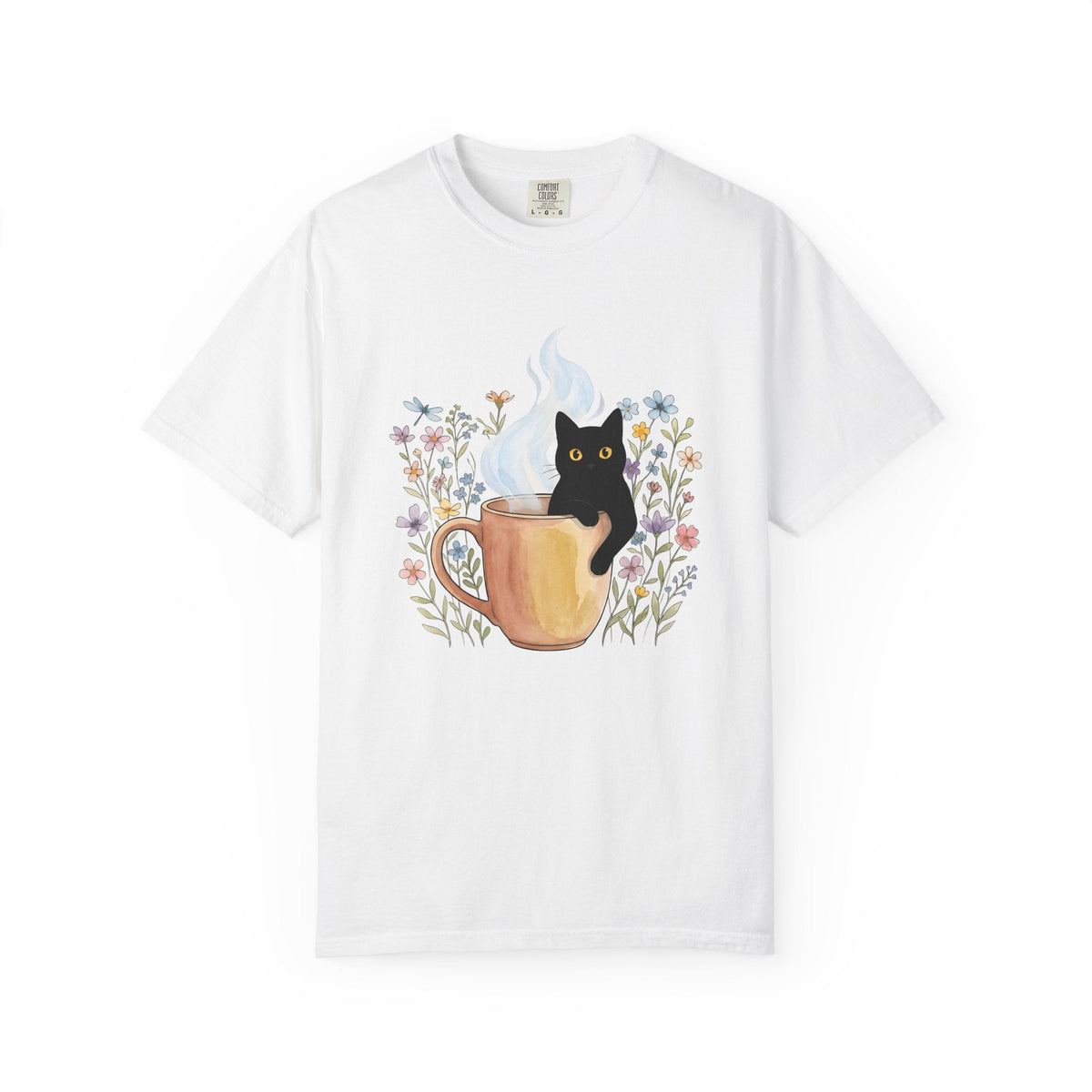Black Cat Cup Shirt Cat Espresso Unisex Gift Hand Painted Tee Cat Mug T-Shirt