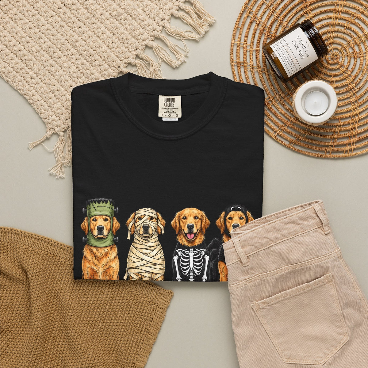 Golden Retriever Puppies Shirt Dog Spooky Gift Women Sketch product image 16
