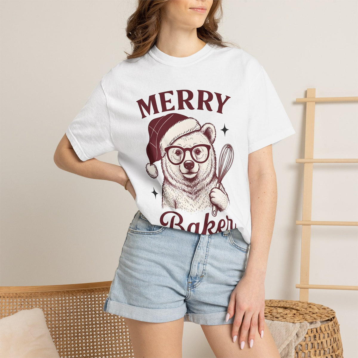 Bear Festive Hat Shirt Christmas Dessert Unisex Gift Doodle Tee Teddy T-Shirt