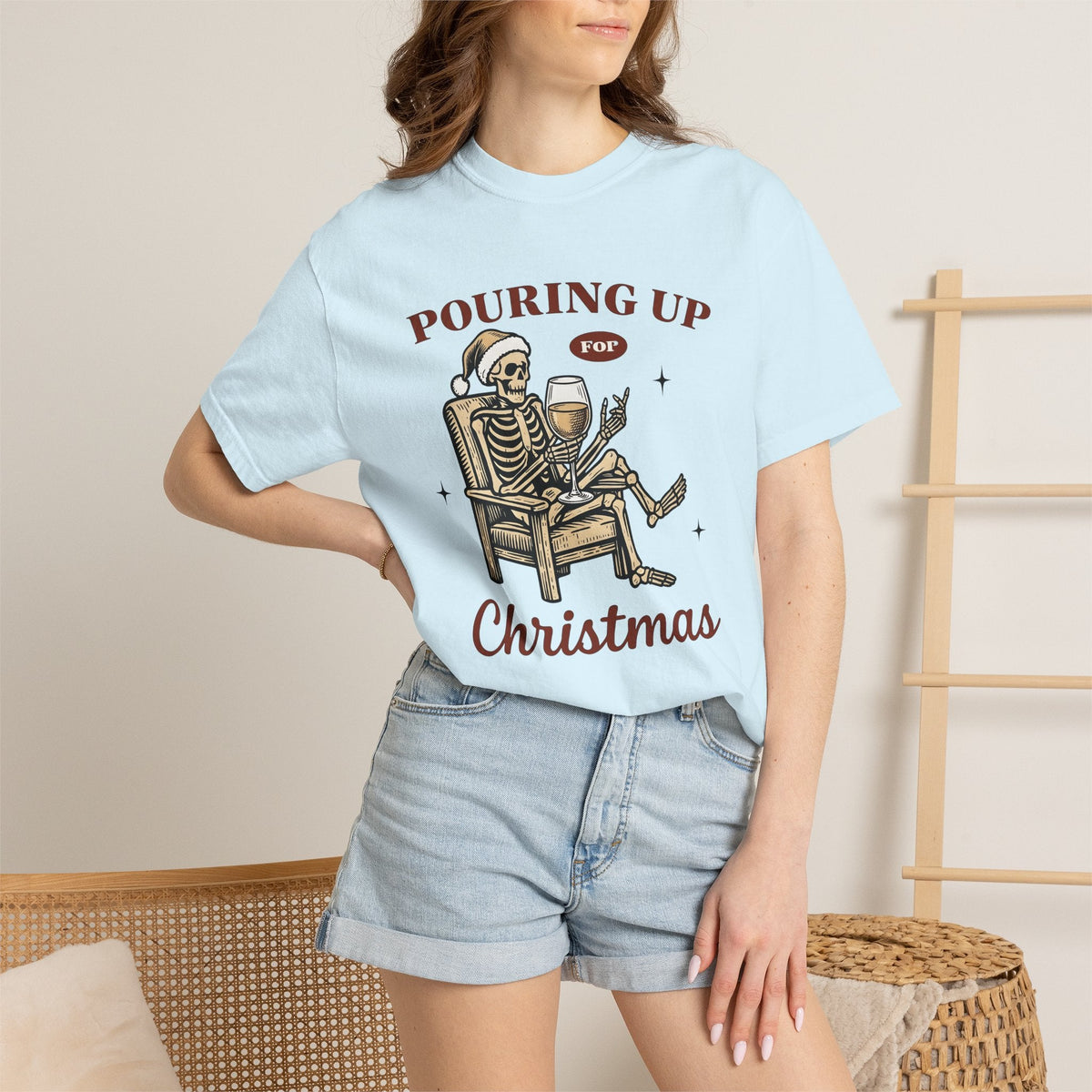 Skeleton Santa Hat Shirt Christmas Alcohol Unisex Gift Vintage Tee Santa Hat