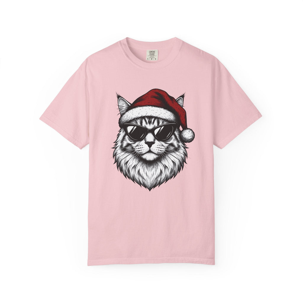 Kitten Santa Hat Shirt Christmas Animal Unisex Gift Line Art Tee Kitten Santa