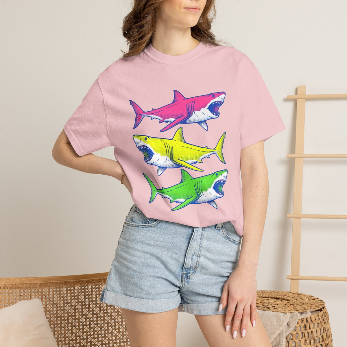 Bright Shark Shirt Ocean Sea Life Unisex Gift Comic Tee product image 12