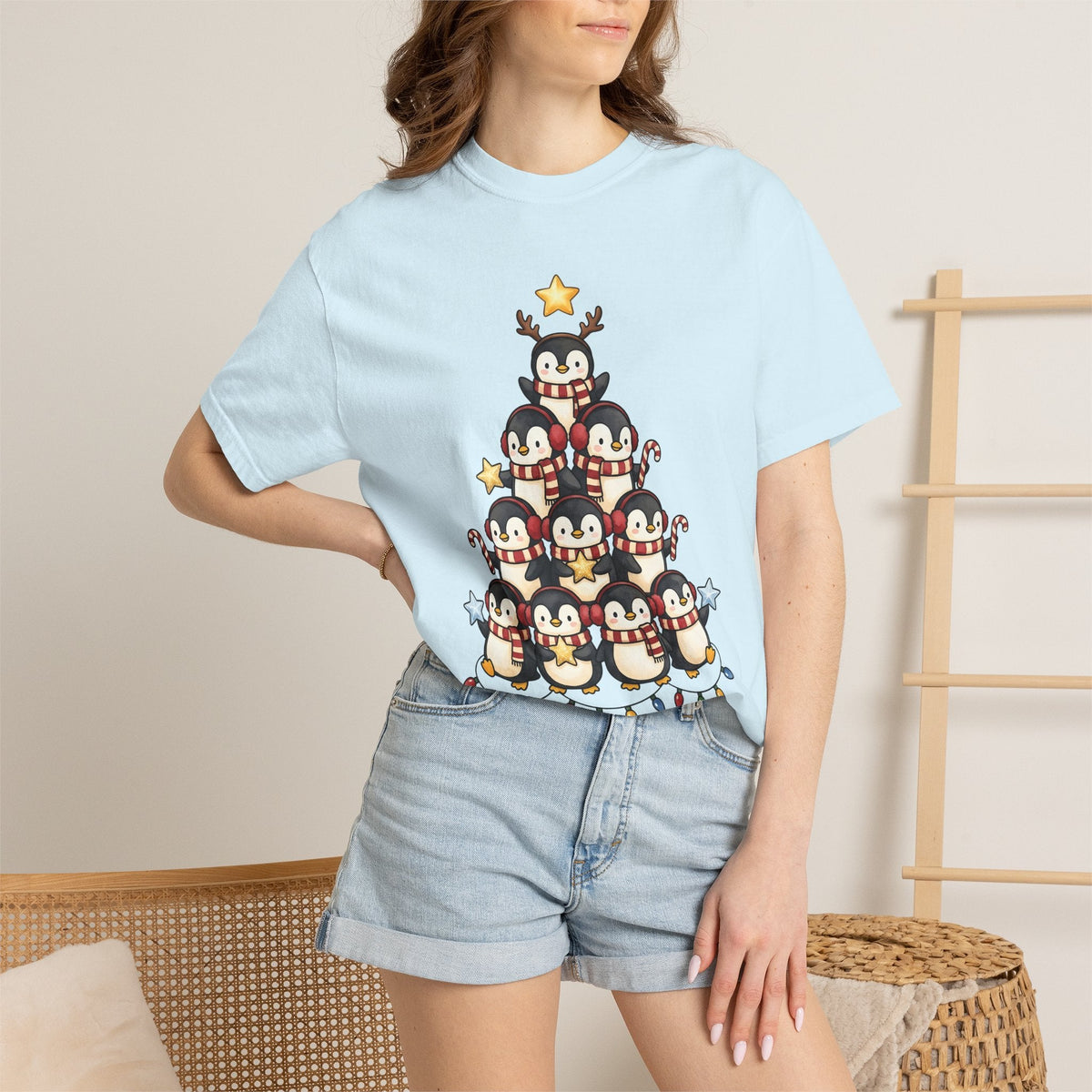 Penguin Tree Shirt Christmas Fauna Gift Women Cartoon Tee product image 9