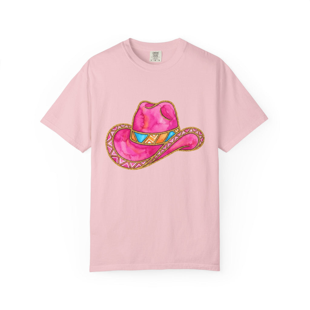 Pink Western Hat Shirt Western Apparel Gift Women Hand Painted Tee Cowboy Hat T-Shirt Rodeo Fan Cowgirl Tshirt Clothing Graphic Rustic