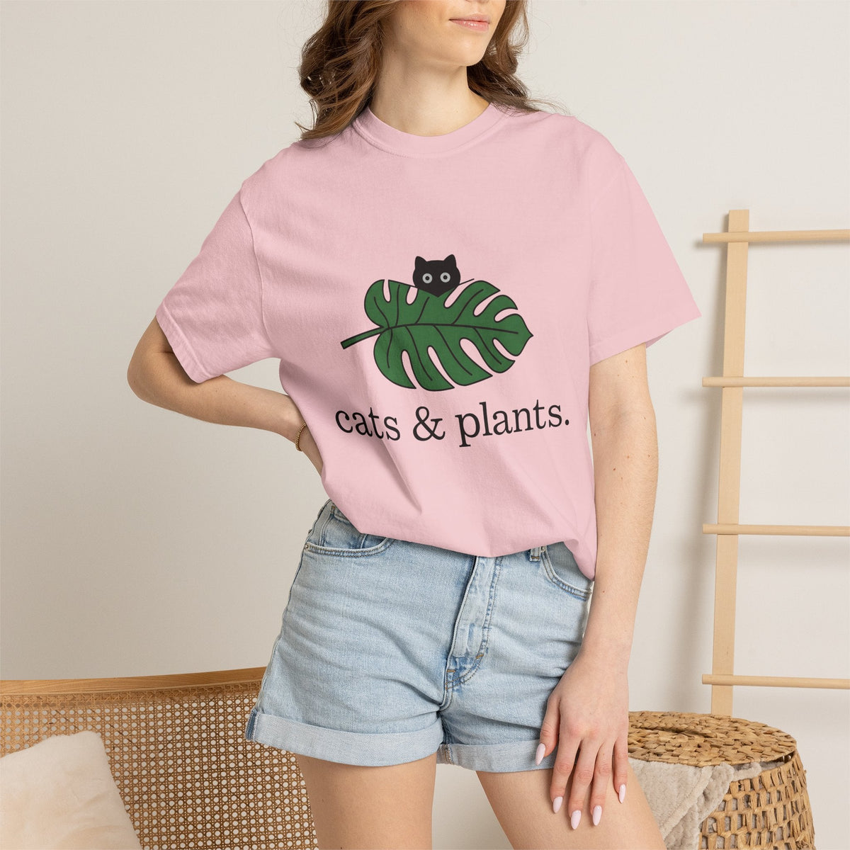Black Feline Foliage Shirt Cat Greenery Gift Women Plain product image 12