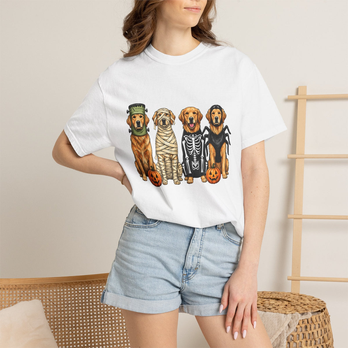 Golden Retriever Puppies Shirt Dog Spooky Gift Women Sketch product image 7