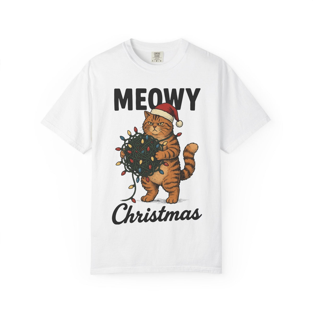 Cat Christmas Hat Shirt Christmas Critters Unisex Gift Line Art Tee Kitty