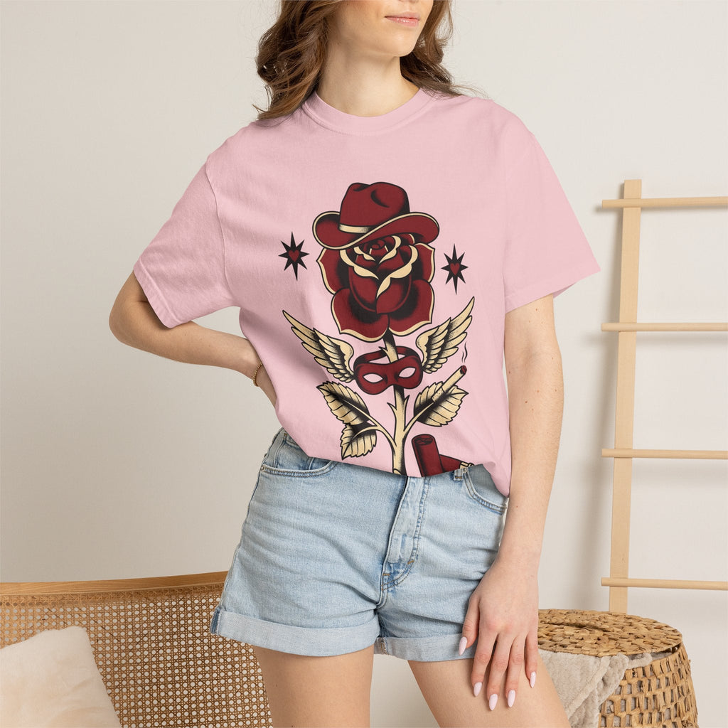 Rose Cowboy Hat Shirt Western Floral Unisex Gift Tattoo Tee Cowboy Hat T-Shirt