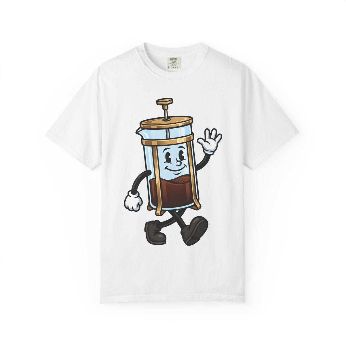 French Press Character Shirt Coffee Foodie Unisex Gift Cartoon Tee Cafetiere