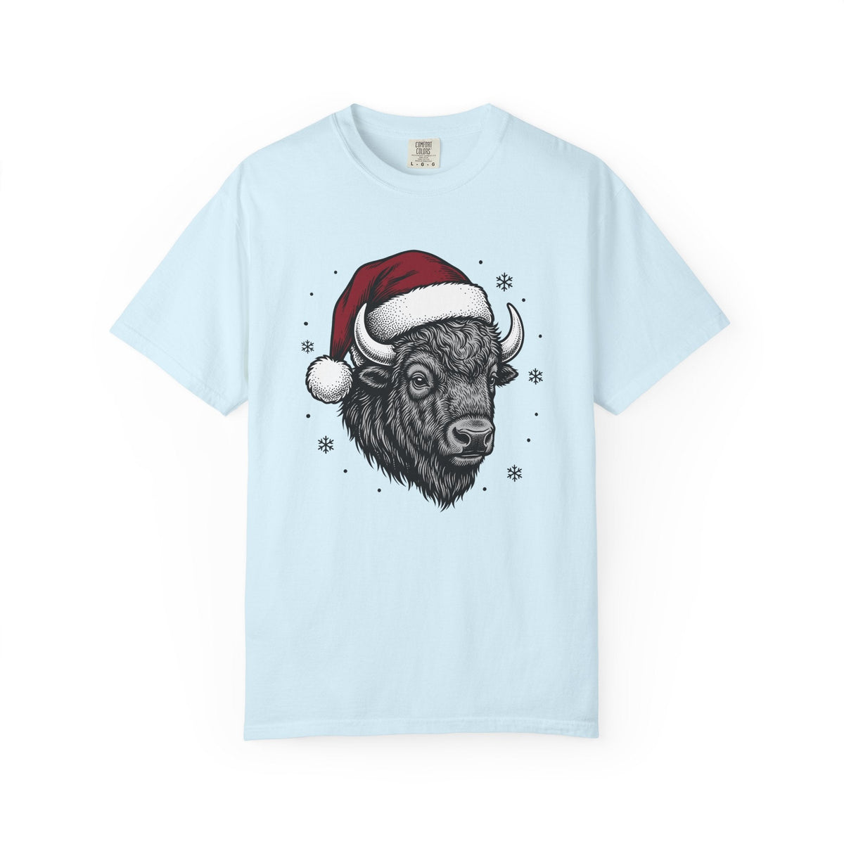 Bison Santa Hat Shirt Christmas Animal Unisex Gift Hand Drawn Tee Buffalo