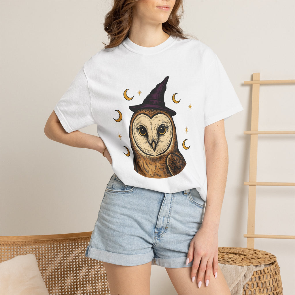 Owl Wizard Hat Shirt Halloween Wildlife Unisex Gift Sketch Tee Wizard Hat