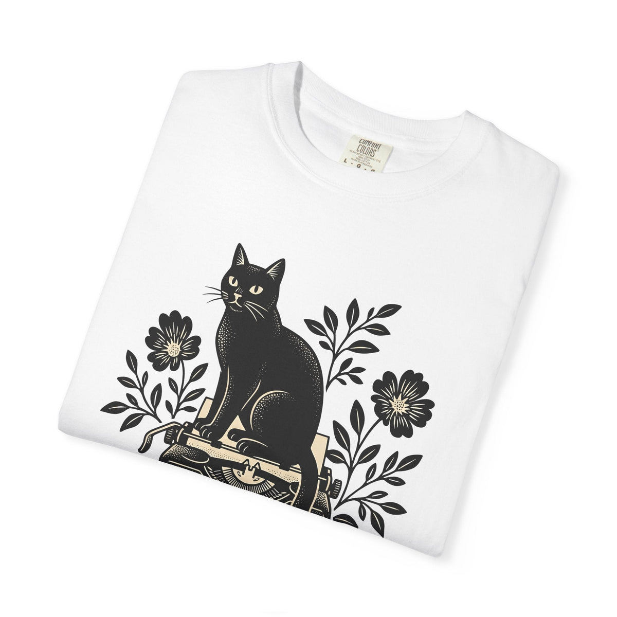 Black Cat Typewriter Shirt Botanical Unisex Gift Hand Drawn product image 5