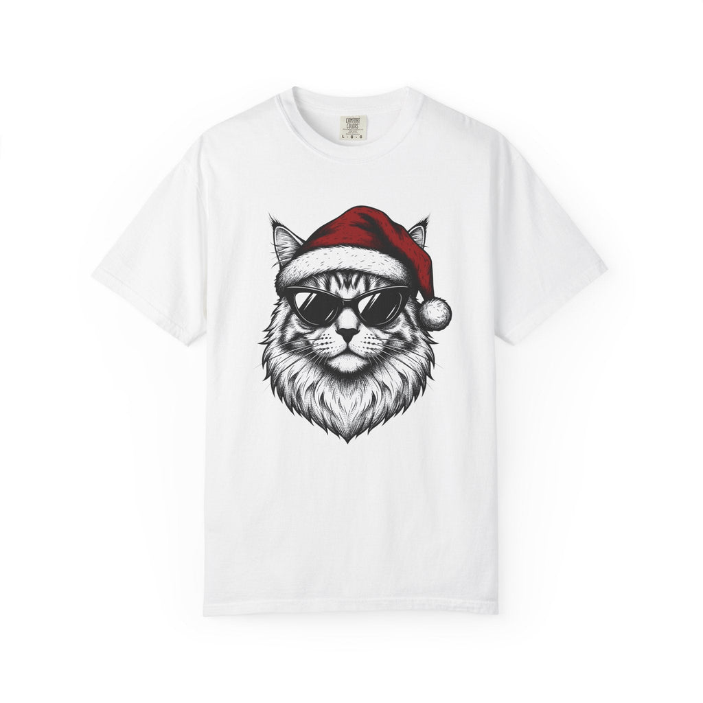 Kitten Santa Hat Shirt Christmas Animal Unisex Gift Line Art Tee Kitten Santa