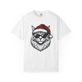 Kitten Santa Hat Shirt Christmas Animal Unisex Gift Line Art Tee Kitten Santa