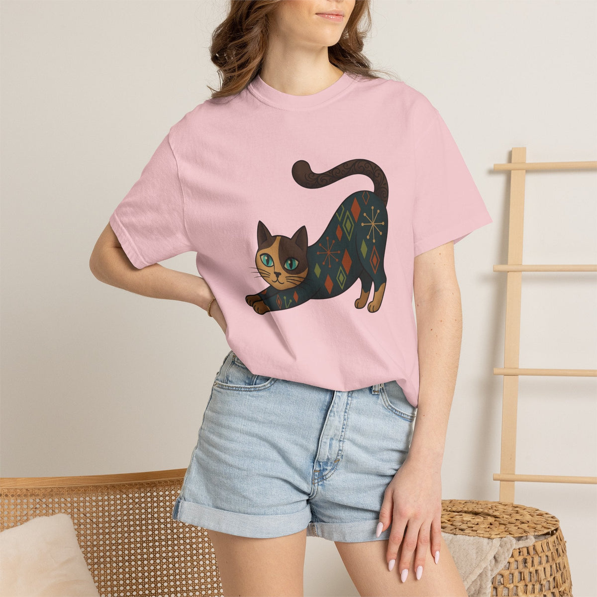 Stretching Cat Shirt Animal Unisex Gift Mid Century Tee product image 12