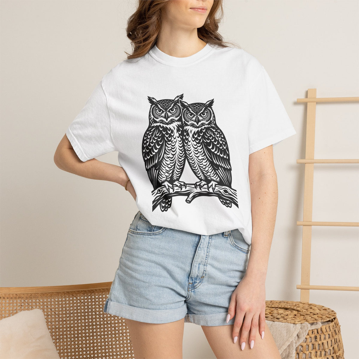 Owl Couple Shirt Animals Forest Unisex Gift Linocut Tee product image 6
