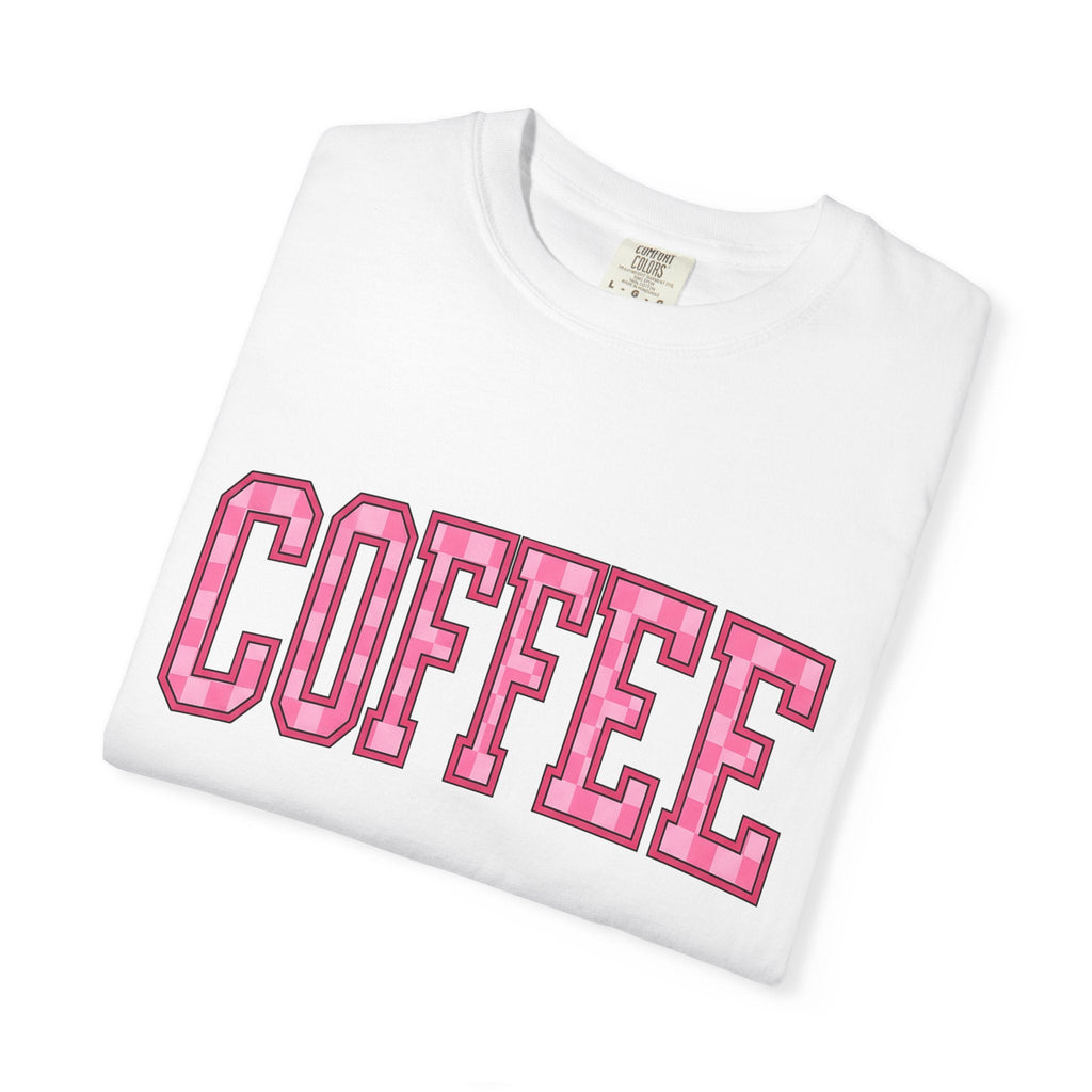 Block Letters Shirt Coffee Teacher Gift Women Bold Tee Typography T-Shirt Coffee Fan Brilliant Tshirt Educator Graphic Retro Checkered