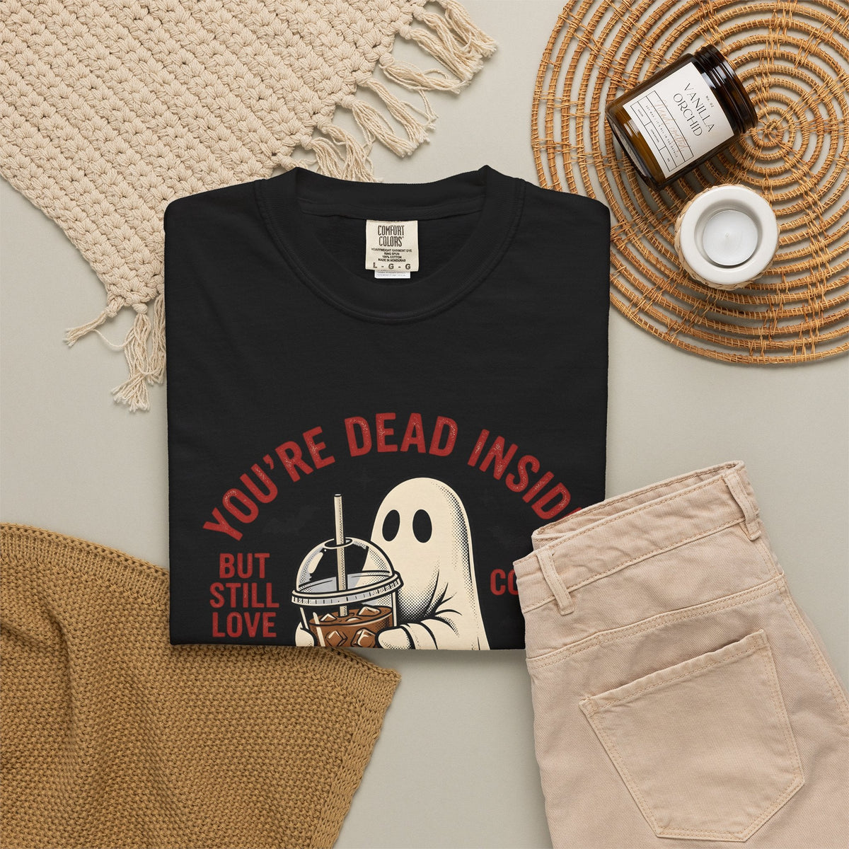 Phantom Coffee Tumbler Shirt Halloween Cafe Unisex Gift Weathered Tee Travel Mug