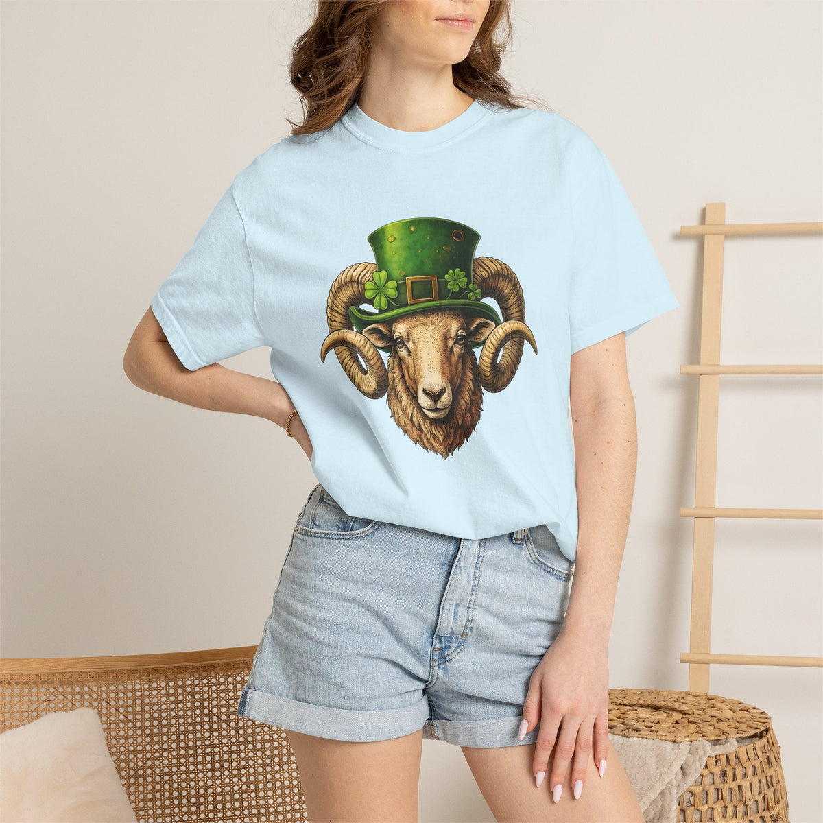 Ram Leprechaun Hat Shirt St Patrick's Day Creatures Unisex Gift Old School Tee