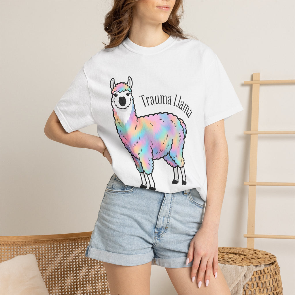 Rainbow Llama Shirt Animals Humor Unisex Gift Cartoon Tee product image 6