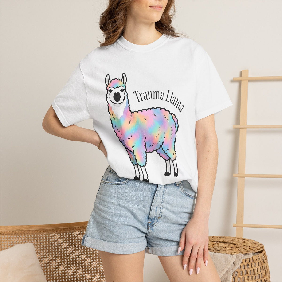 Rainbow Llama Shirt Animals Humor Unisex Gift Cartoon Tee product image 6