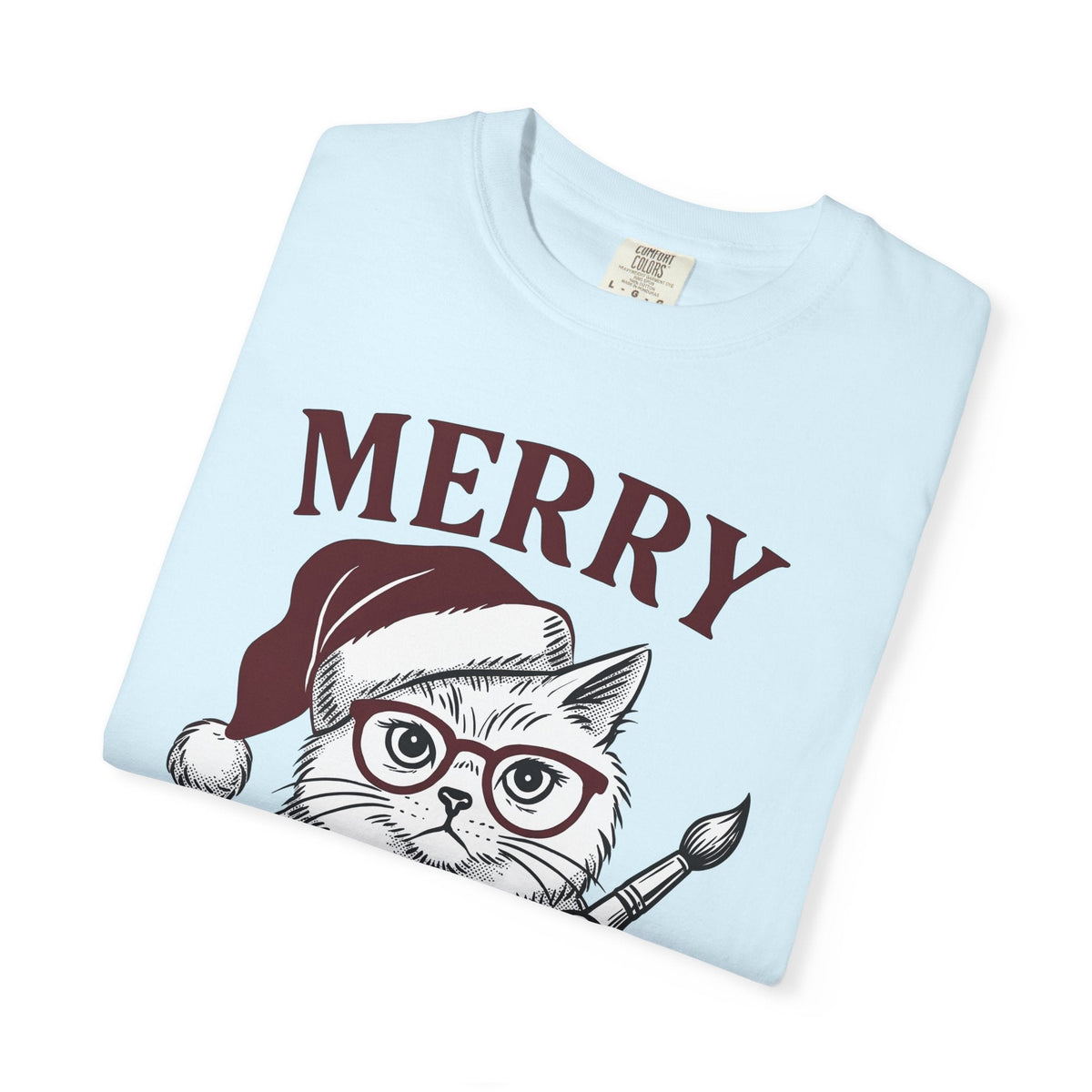 Cat Santa Hat Shirt Cat Christmas Unisex Gift Hand Drawn Tee Kitty Cat T-Shirt