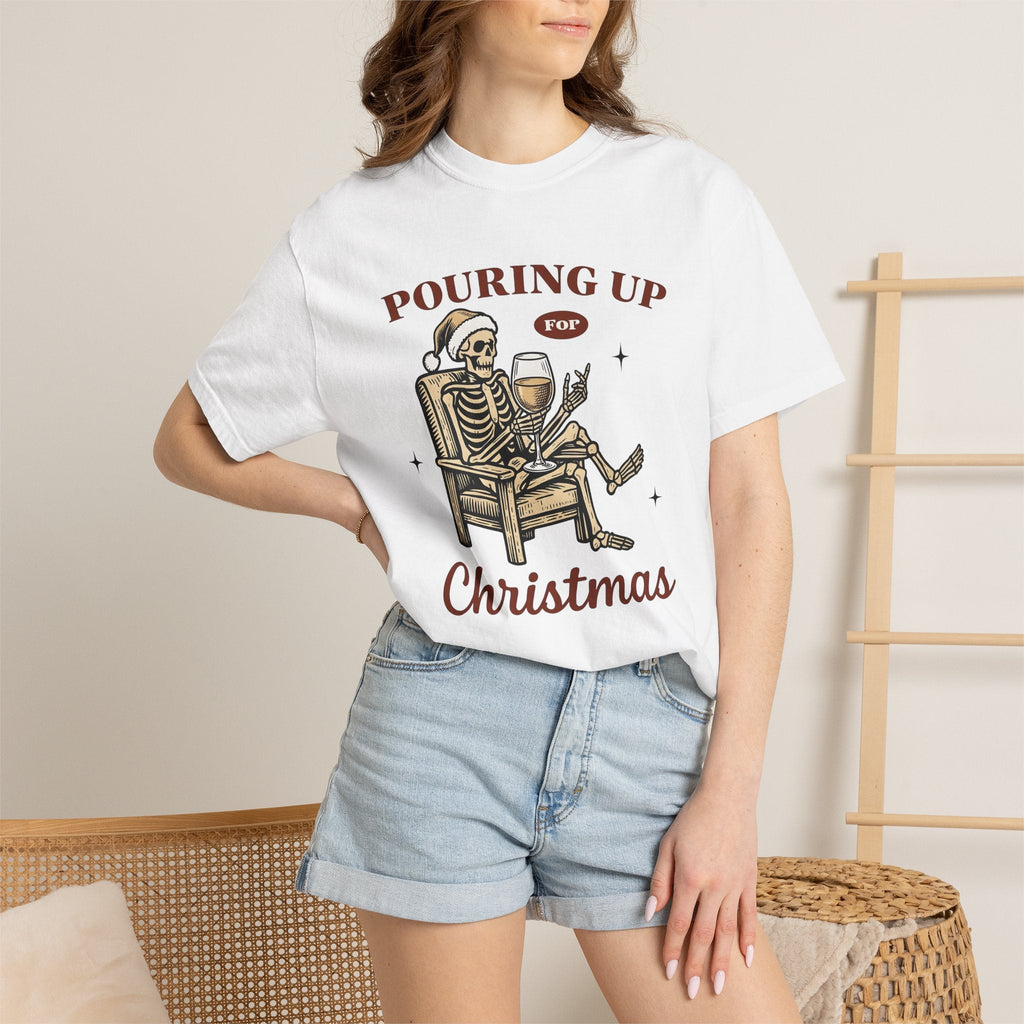 Skeleton Santa Hat Shirt Christmas Alcohol Unisex Gift Vintage Tee Santa Hat