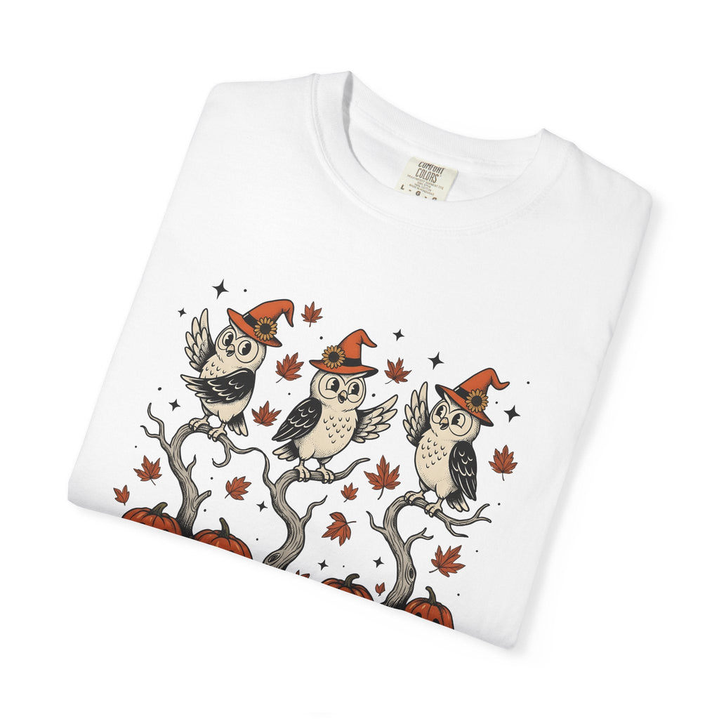 Owl Sorcerer Hat Shirt Halloween Foliage Unisex Gift Old School Tee Witch Hat