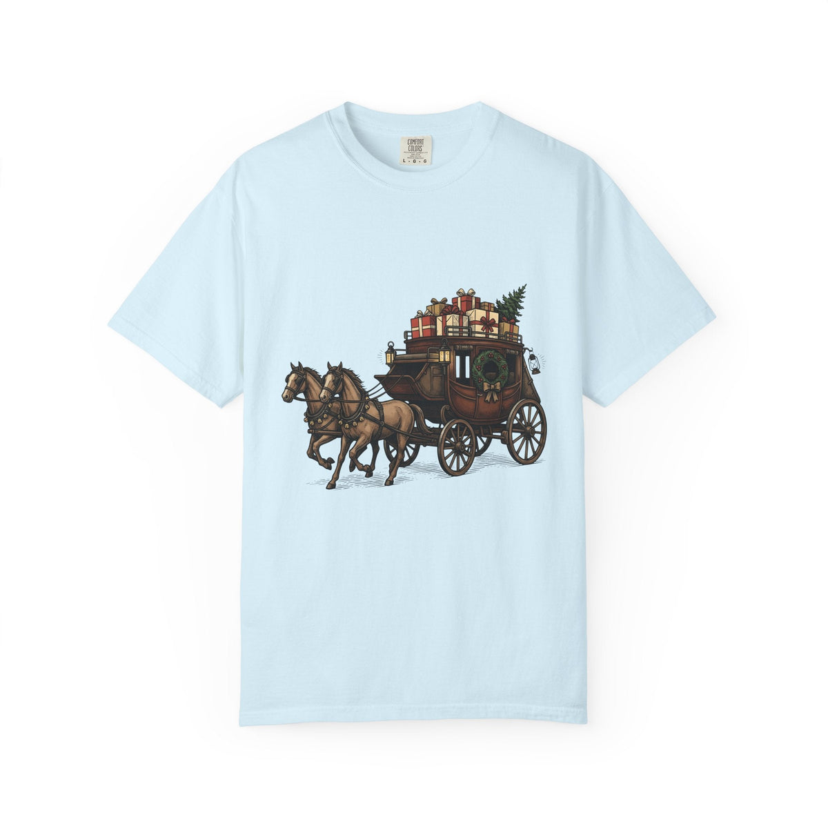 Horse Wagon Shirt Christmas Festive Unisex Gift Retro Tee product image 2