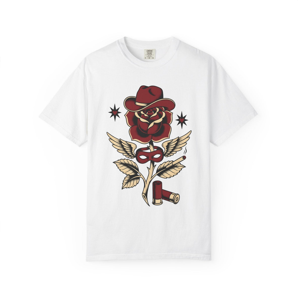 Rose Cowboy Hat Shirt Western Floral Unisex Gift Tattoo Tee Cowboy Hat T-Shirt