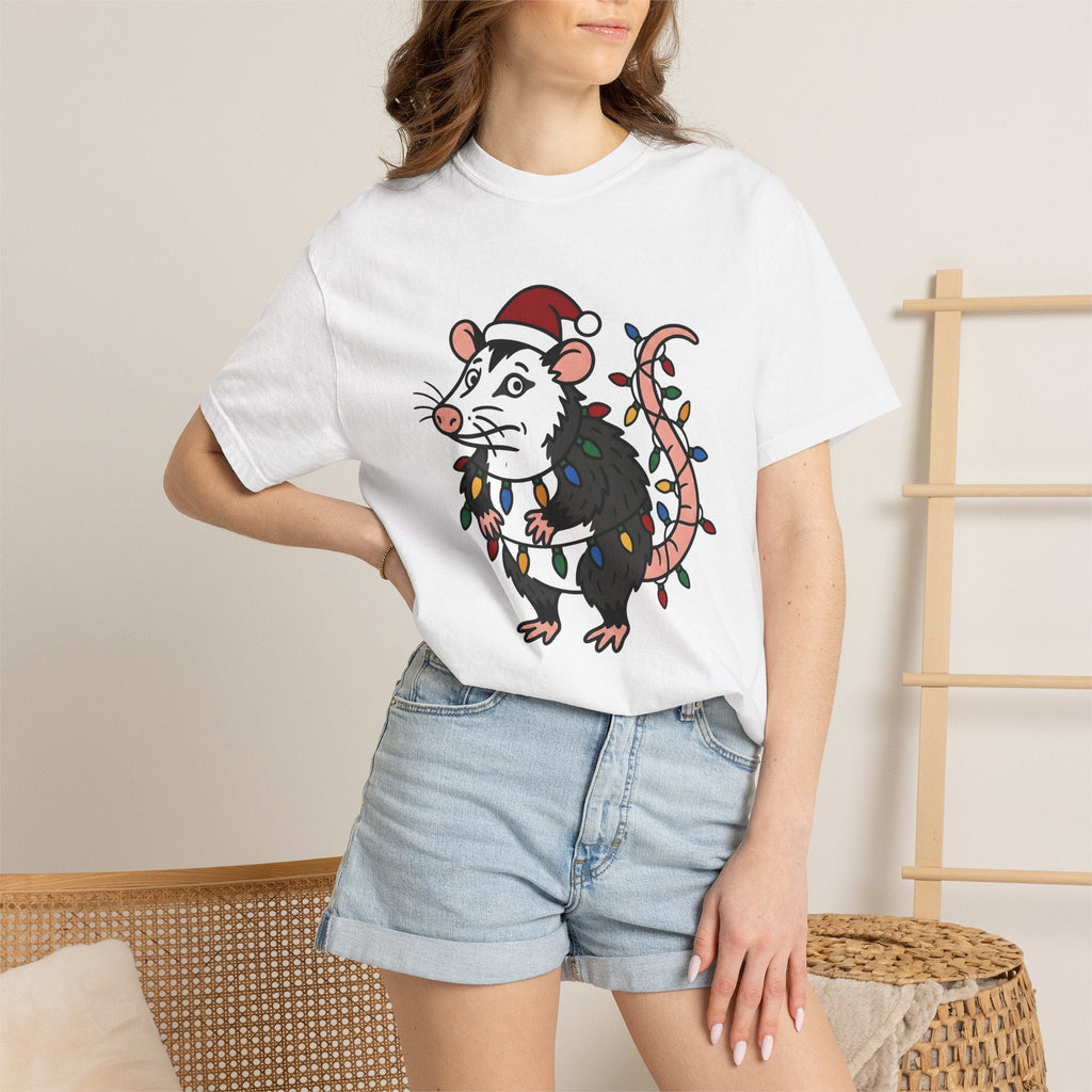 Possum Christmas Hat Shirt Christmas Pet Unisex Gift Doodle Tee Opossum T-Shirt