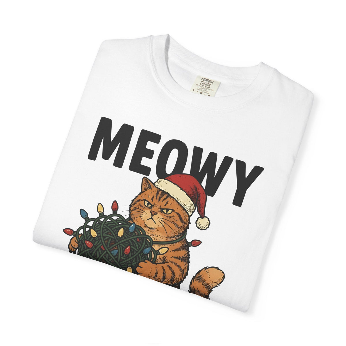 Cat Christmas Hat Shirt Christmas Critters Unisex Gift Line Art Tee Kitty