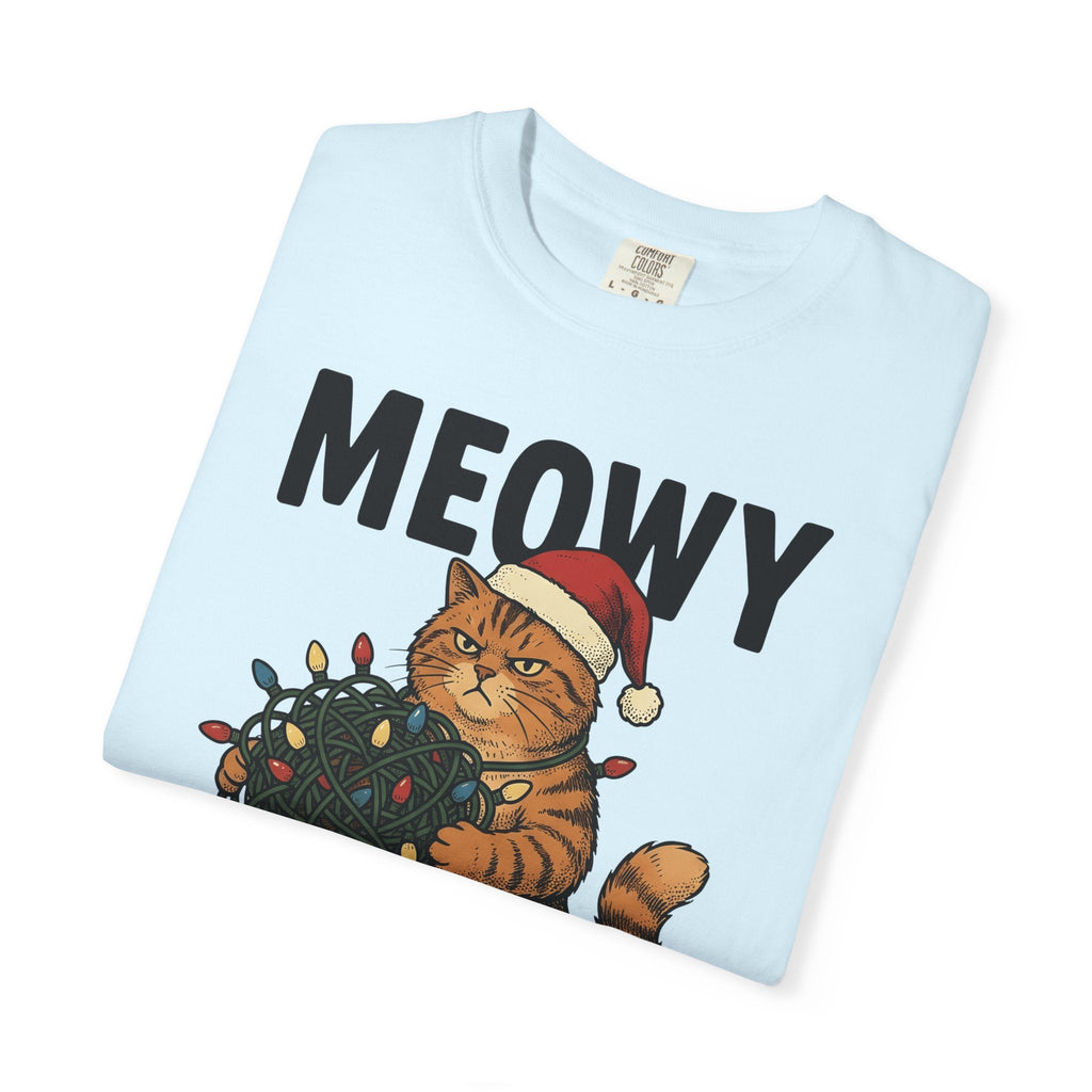 Cat Christmas Hat Shirt Christmas Critters Unisex Gift Line Art Tee Kitty