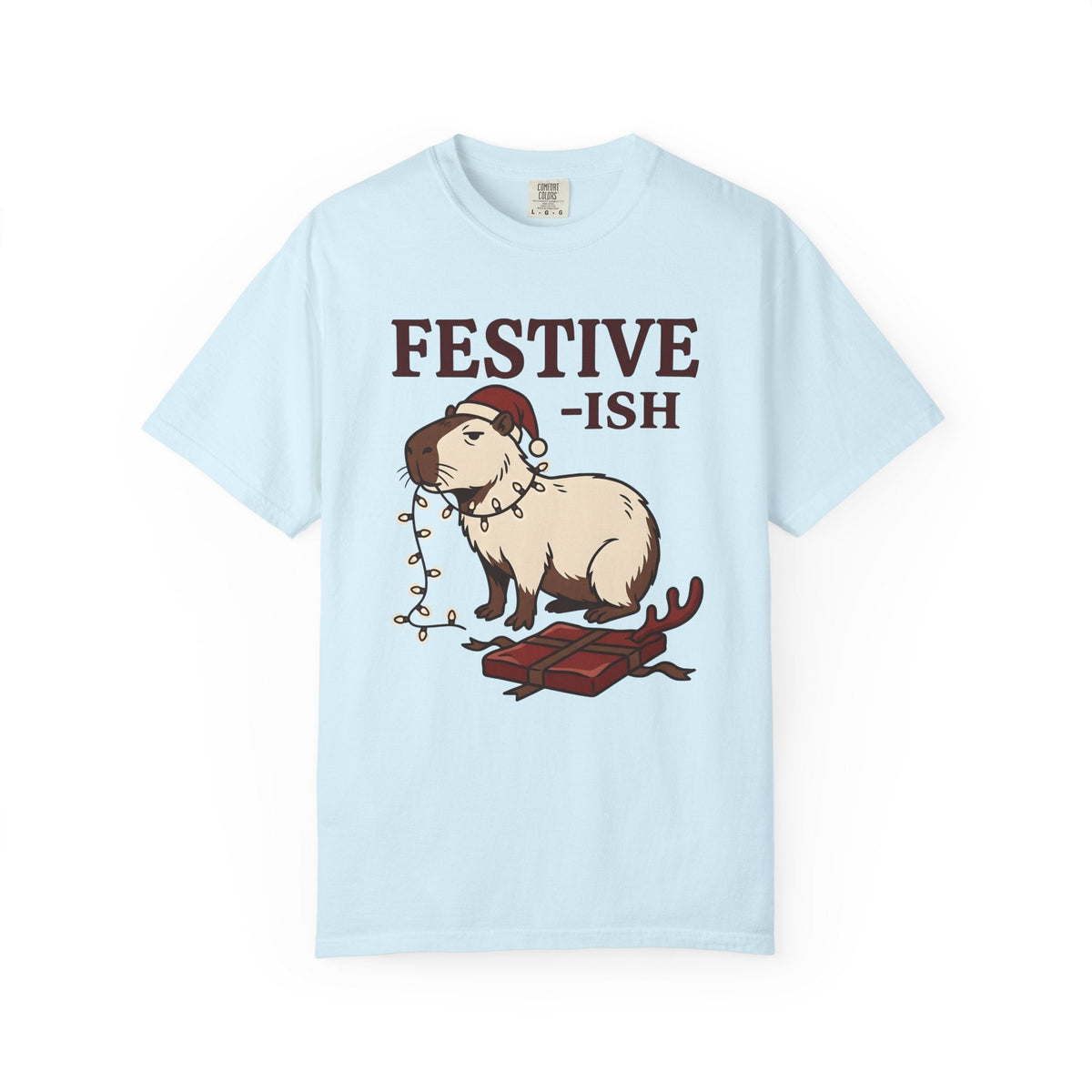 Capybara Christmas Hat Shirt Christmas Wildlife Unisex Gift Comic Tee Rodent