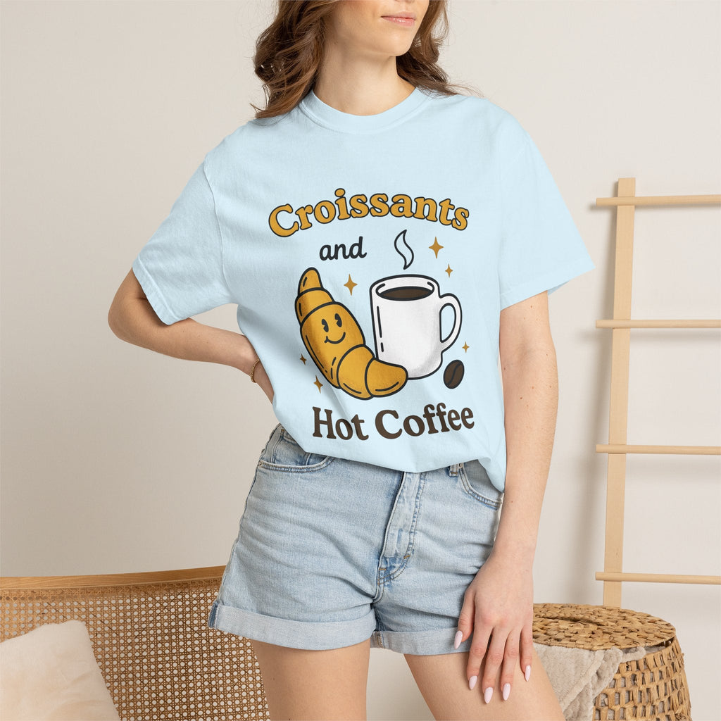 Croissant Espresso Cup Shirt Coffee Morning Meal Unisex Gift Hand Drawn Tee