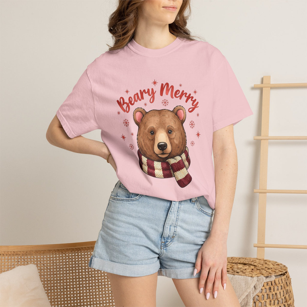 Bear Scarf Shirt Animals Holiday Gift Women Cute Tee Teddy product image 12