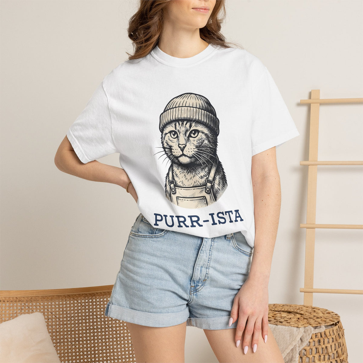 Feline Beanie Shirt Cat Mocha Gift Women Nostalgic Tee product image 6