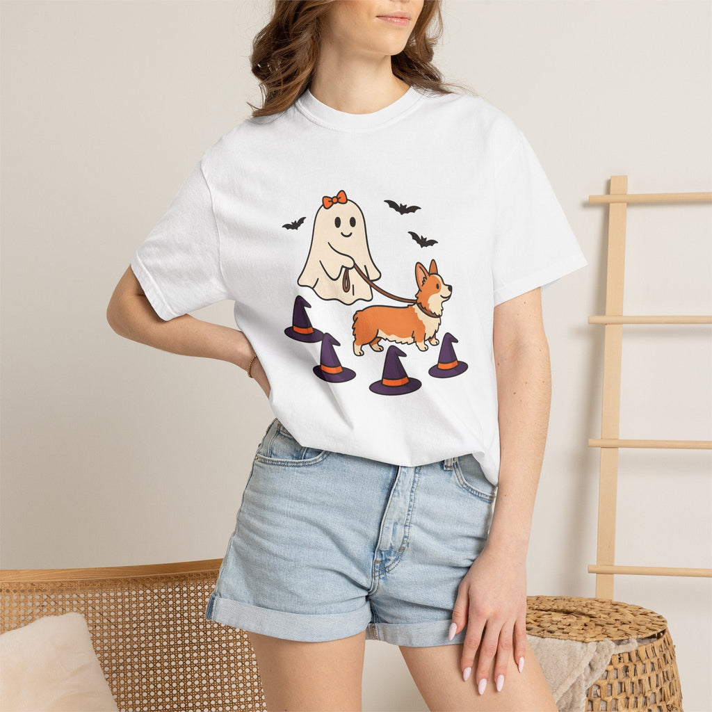 Corgi Ghost Dog Shirt Dog Spooky Gift Women Adorable Tee Pembroke Welsh Corgi T-Shirt Dog Fan Cute Tshirt Horror Graphic Comic Witch Hat